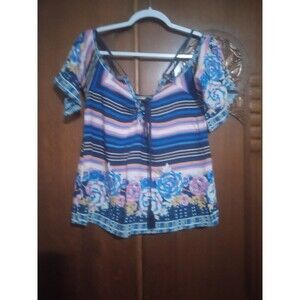 Flying Tomato Women’s Medium  Multicolor  Striped Floral Off Shoulder Blouse.b56